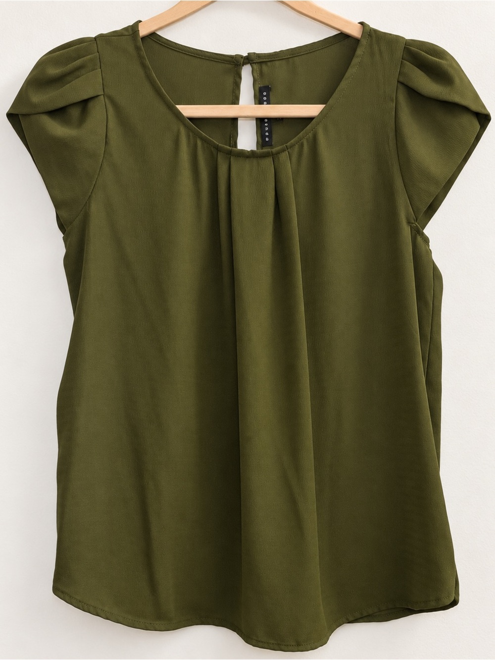 Haute Monde Olive Green Pleated Cap-Sleeve Blouse